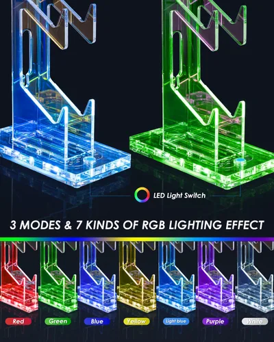 Vista 50 de OAPRIRE Headset and Controller Stand with Lights, 2 Tier Acrylic Game Controller Holder, Controller and Headset Stand for Desktop,Universal Design