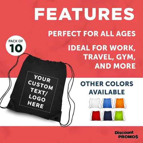 Vista 2 de DISCOUNT PROMOS Bolsas clásicas con cordón de poliéster, paquete a granel, Negro -, 14"x16.5