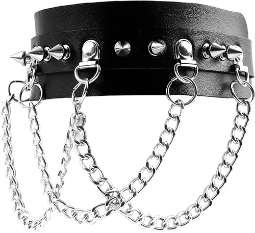 Vista 5 de Gargantilla Manfnee de cuero sintético ajustable color negro estilo punk para hombre y mujer