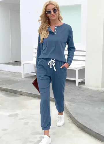 Vista 22 de Wiholl - Conjuntos de dos piezas para mujer: ropa cómoda con sudadera abotonada y pantalones deportivos con bolsillos