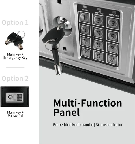 Vista 2 de Flexzion Caja fuerte digital pequeña con teclado, caja fuerte para dinero con teclado electrónico, caja de seguridad digital para el hogar, oficina