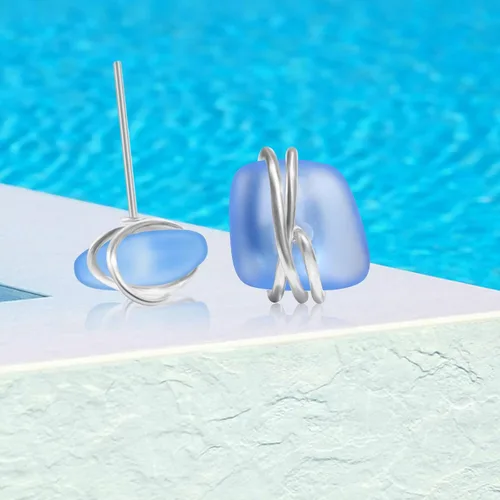 Vista 35 de Sea Glass Earrings S925 Sterling Silver Hypoallergenic Handmade Stud Post Earrings Beach Glass Fashion Handcraft Jewelry earrings stud earrings from