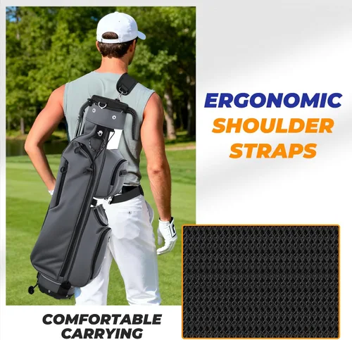 Vista 5 de Bolsa de golf con soporte, ligera, Par 3, con divisores de 3 vías, Oxford 900D resistente a la intemperie, 1.7kg, compacta pero espaciosa
