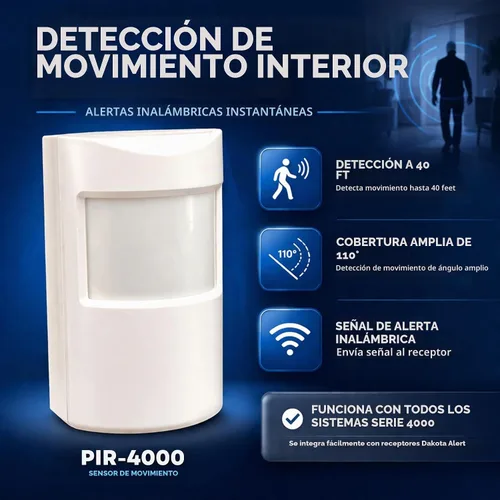 Vista 2 de Dakota Alert PIR-4000 Sensor de movimiento inalámbrico para interiores, rango de detección de 40 pies