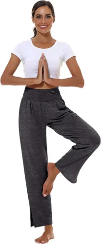 Vista 7 de 3 piezas de pantalones de yoga de pierna ancha para mujer, pantalones de descanso de cintura alta con bolsillos, pantalones deportivos de yoga