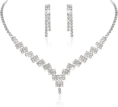 Vista 8 de JAKAWIN Rhinestone novia boda joyería conjunto plata cristal collar pendiente conjunto brillante joyería nupcial para las mujeres (paquete de 3)