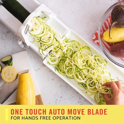 Vista 4 de BELLA Espiralizador y rebanador eléctrico automático 4 en 1, prepara rápidamente espaguetis saludables de verduras o frutas, fideos o cintas, fácil