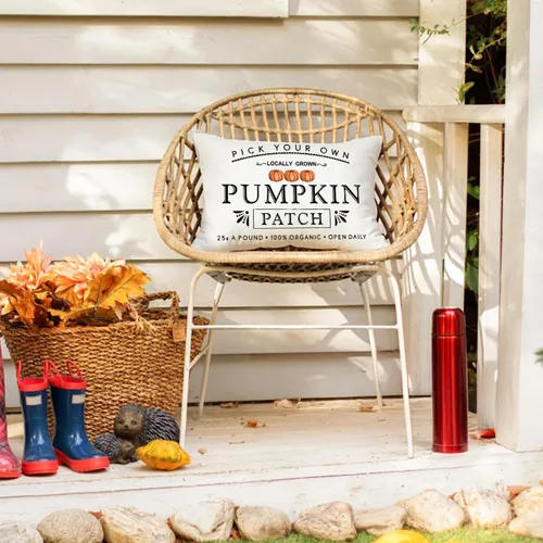 Vista 4 de Fundas de almohada con parche de calabaza otoñal, funda de almohada de cosecha de otoño, 12 x 20 pulgadas, casa de campo
