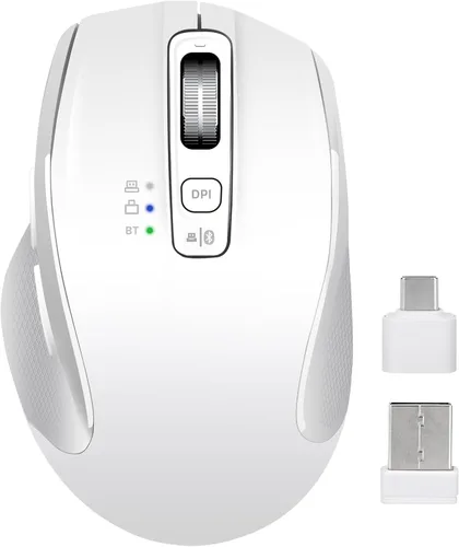 Vista 9 de Mouse inalámbrico Bluetooth con USB-A, receptor USB-C, recargable, 3 dispositivos, tamaño completo, clic silencioso, mouse ergonómico para Negro