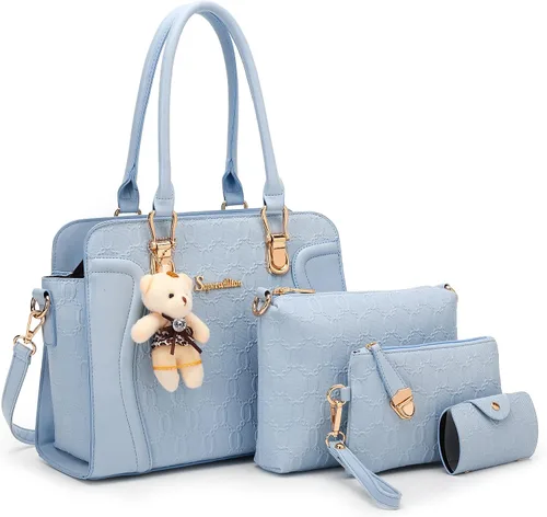 Vista 22 de Bolsos de mano de moda para mujer, bolsa de hombro, asa superior, bolsa de mano, juego de 4 piezas