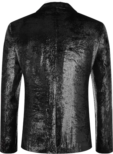Vista 4 de COOFANDY Chaqueta de terciopelo brillante para hombre, chaqueta de esmoquin con lentejuelas para graduación, cena, fiesta, boda, Oro