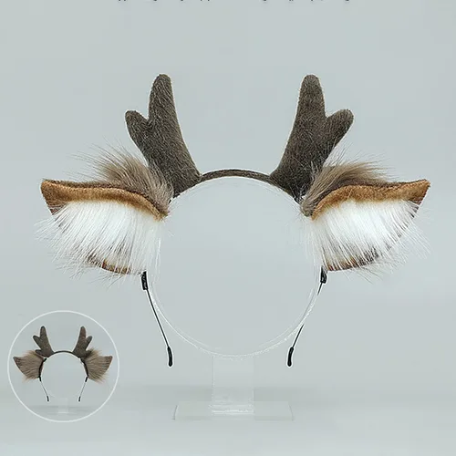 Vista 3 de Faylay Encantadora diadema de reno peludo, accesorios para el cabello de ciervo