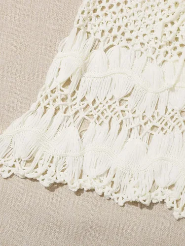 Vista 4 de MakeMeChic Traje de baño de punto con cordón de ganchillo para mujer, mini falda de playa