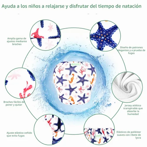 Vista 2 de Wegreeco - Pañal de natación reutilizable para bebés y niños pequeños, talla única Estrella de mar