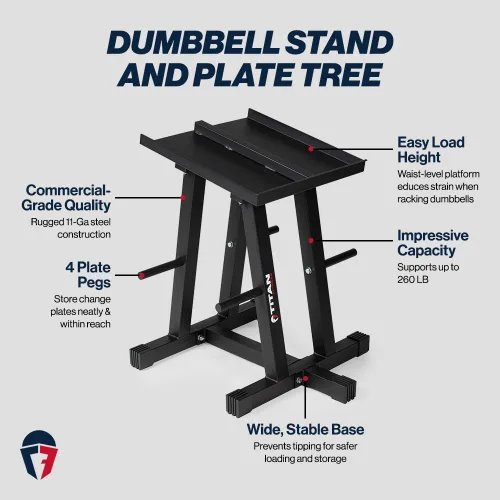 Vista 2 de Titan Fitness - Soporte para mancuernas y placas en forma de árbol, capacidad de 260 LB, organiza mancuernas clásicas, bloques de potencia, placas