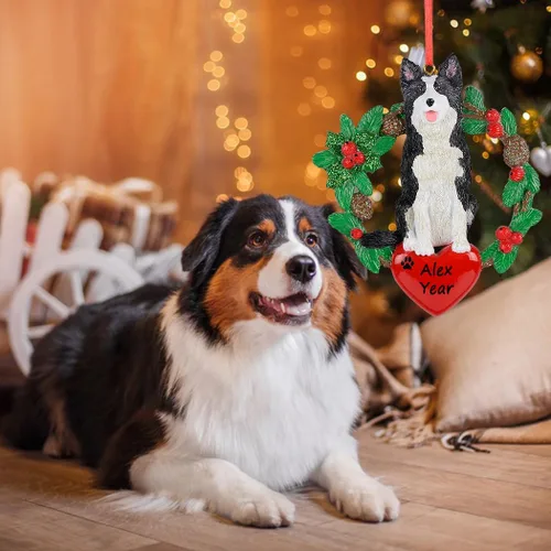 Vista 2 de Adorno de Navidad personalizado para perro, adorno de árbol de Navidad de Border Collie, adorno de perro para mascotas, adorno personalizado