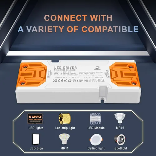 Vista 4 de Transformador de controlador DUSKTEC 15W 12V LED, transformador delgado 120V CA a 12V DC Adaptador de fuente de alimentación LED de bajo voltaje