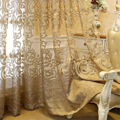 Vista 2 de Gxi Paneles de cortinas transparentes de jacquard marrón con ojales, 2 paneles para sala de estar, puerta corredera, cortina de gasa de tul europeo