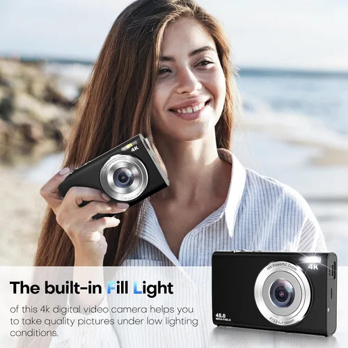 Vista 5 de Cámara digital 4K 48MP 16X Zoom con tarjeta de 32GB (negro) Cámara de vlogging de enfoque automático, antivibración, disparo de punto compacto