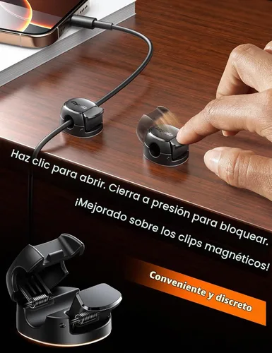 Vista 2 de Paquete de 8 organizadores de cables [doble resorte y cierre, máxima seguridad] clips para cables, gestión de cables de Chfeila - Soporte adhesivo