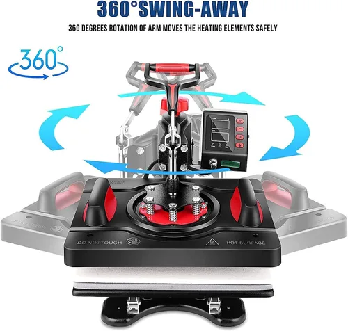 Vista 5 de AKEYDIY - Máquina de prensa de calor de 15 x 12 pulgadas, máquina de prensa para camisetas, prensa digital de 360 grados con brazo oscilante