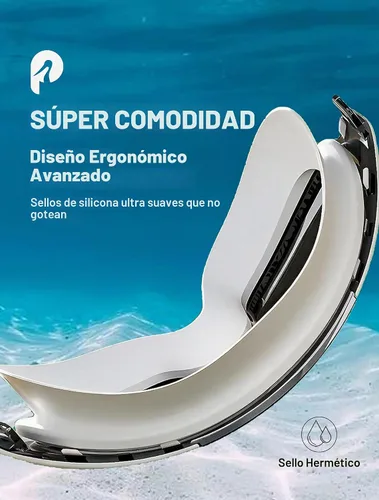 Vista 4 de Gafas de natación profesionales con revestimiento de espejo arcoíris, antiniebla, protección UV, correa ajustable, color blanco, negro Blanco Rosa
