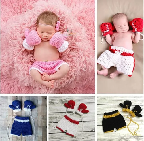 Vista 4 de Accesorios de fotografía para recién nacidos, trajes para sesión de fotos de ganchillo para bebé, conjunto de punto, pantalones de guante