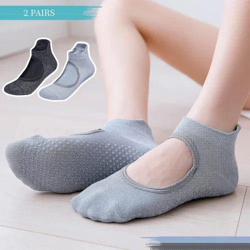 Vista 5 de Hellomamma Calcetines de yoga antideslizantes con agarres, calcetines de pilates y ballet para mujer