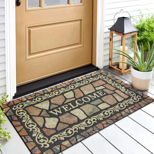 Vista 2 de Arttown Tapete retro para puerta, 17 x 30 pulgadas, color beige, tapete decorativo para el hogar, parte trasera de goma antideslizante y fuerte