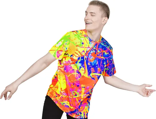 Vista 32 de aofmoka - Camiseta ultravioleta hecha a mano, reactiva a luz negra, con impresión decorativa Crema ácida
