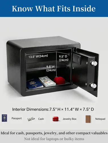 Vista 3 de TIGERKING - Caja de seguridad digital con luz LED, caja de seguridad pequeña para dinero con estante removible, caja de seguridad para dinero