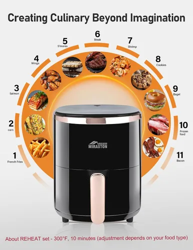 Vista 3 de Freidora de aire compacta de 3.6 cuartos de galón para comidas rápidas simples y aperitivos, pantalla táctil inteligente con 9 recetas