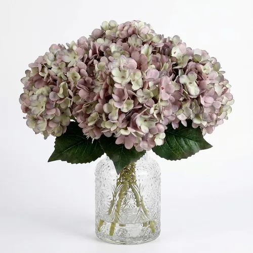 Vista 28 de 5 piezas de flores artificiales falsas, hortensias de seda, 1 arreglos de cabeza de flor, ramos de boda, decoración floral de plástico, centros