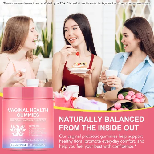 Vista 7 de Probióticos vaginales fuente de gomitas femeninas, equilibrio de pH, gomitas de equilibrio femenino para mujeres, probióticos para mujeres salud