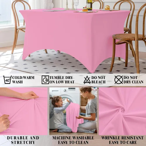 Vista 17 de Famstar Paño de Mesa Negro de 4 Pies de Elastano, Paño de Mesa Ajustado para Mesas Rectangulares, Fundas Elásticas Lavables Sin Arrugas