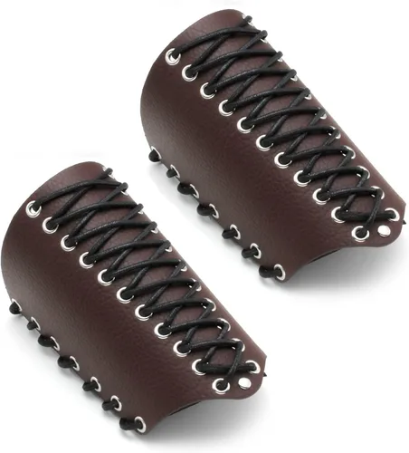 Vista 23 de MILAKOO 2 unids hombre negro cuero ancho guantelete pulsera de sujeción brazo armadura brazalete ajustable