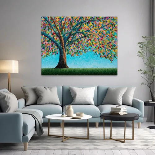 Vista 3 de VOCBAN Tree of Life Wall Art The Picture Artwork Canvas Prints Tree Pictures Poster Retro Artwork for Bedroom Living Room Home Decoration(green