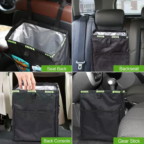 Vista 3 de Basurero para automóvil de 3.5 galones, bolsa de basura ultra grande para colgar, organizador de capacidad y almacenamiento con correas ajustables