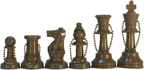 Vista 14 de WE Games Llavero de juego de ajedrez a granel, 17 piezas de plástico negro con cadena, llavero, accesorios lindos para hombres, llaves de coche