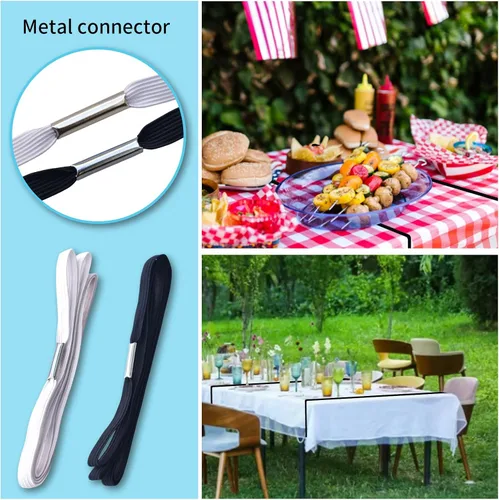 Vista 3 de Banda elástica para mantel de mesa con cuerda elástica para sujetar el mantel para picnic, campamento, mesas al aire libre, bodas, fiestas, etc.
