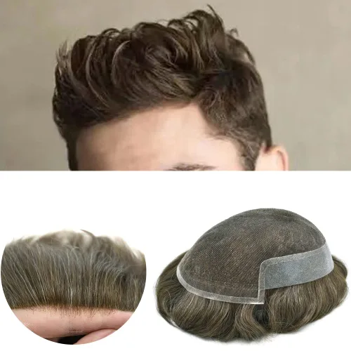 Vista 36 de Tupé para hombre con encaje suizo para hombre, sistema de reemplazo de cabello humano real, extensiones de nudo blanqueado para prótesis de cabello