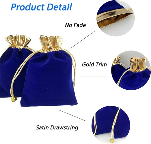 Vista 2 de Palmhomee Paquete de 12 bolsas de terciopelo con cordón para regalo bolsa de terciopelo para joyas bodas y fiestas 5 x 6 pulgadas azul rey apertura