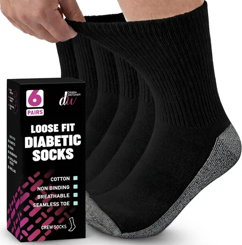 Vista 13 de Debra Weitzner Diabetic Socks For Men and Women Loose Fit Non-Binding Cotton Crew Socks 6 Pairs 6 pares de color beige