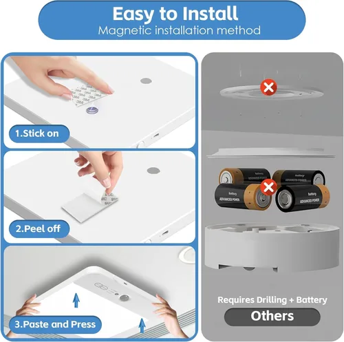Vista 3 de NARUNDREN Lámpara de techo recargable con sensor de movimiento con control remoto, luces de techo inalámbricas que funcionan con baterías, luz