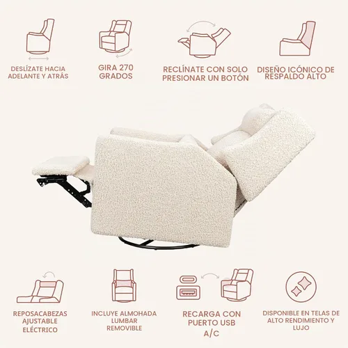 Vista 9 de Babyletto Kiwi Plus - Planeador reclinable eléctrico en lazo de peluche