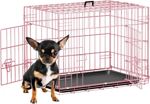 Vista 11 de [Usado] FDW Jaula para perros pequeños de 24 pulgadas plegable de metal con alambre para mascotas, doble puerta con panel divisor para interiores