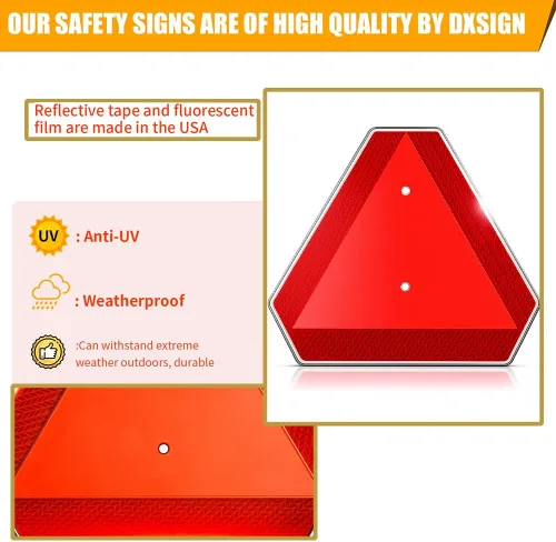 Vista 3 de Señal de seguridad del vehículo de movimiento lento, señal triangular de vehículo de movimiento lento, aluminio de 14 x 16 pulgadas, reflectante