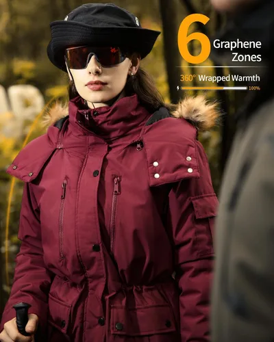 Vista 4 de Chaqueta térmica de grafeno para mujer con batería 16000mAh 7.4V impermeable y resistente al viento