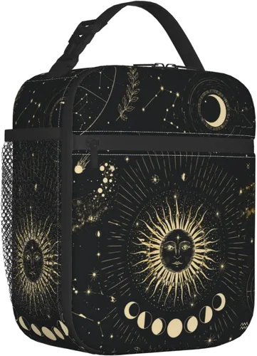 Vista 2 de Sun and Moon Mystic Goth Witchy Fiambrera reutilizable con aislamiento, bolsa de almuerzo térmica para niños, niñas, escuela, hombres, mujeres