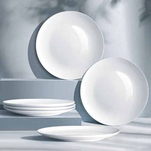 Vista 2 de YFWOOD Juego de 6 platos llanos de cerámica, platos de ensalada de 8 pulgadas, mesa redonda de porcelana contemporánea, adecuados para postres